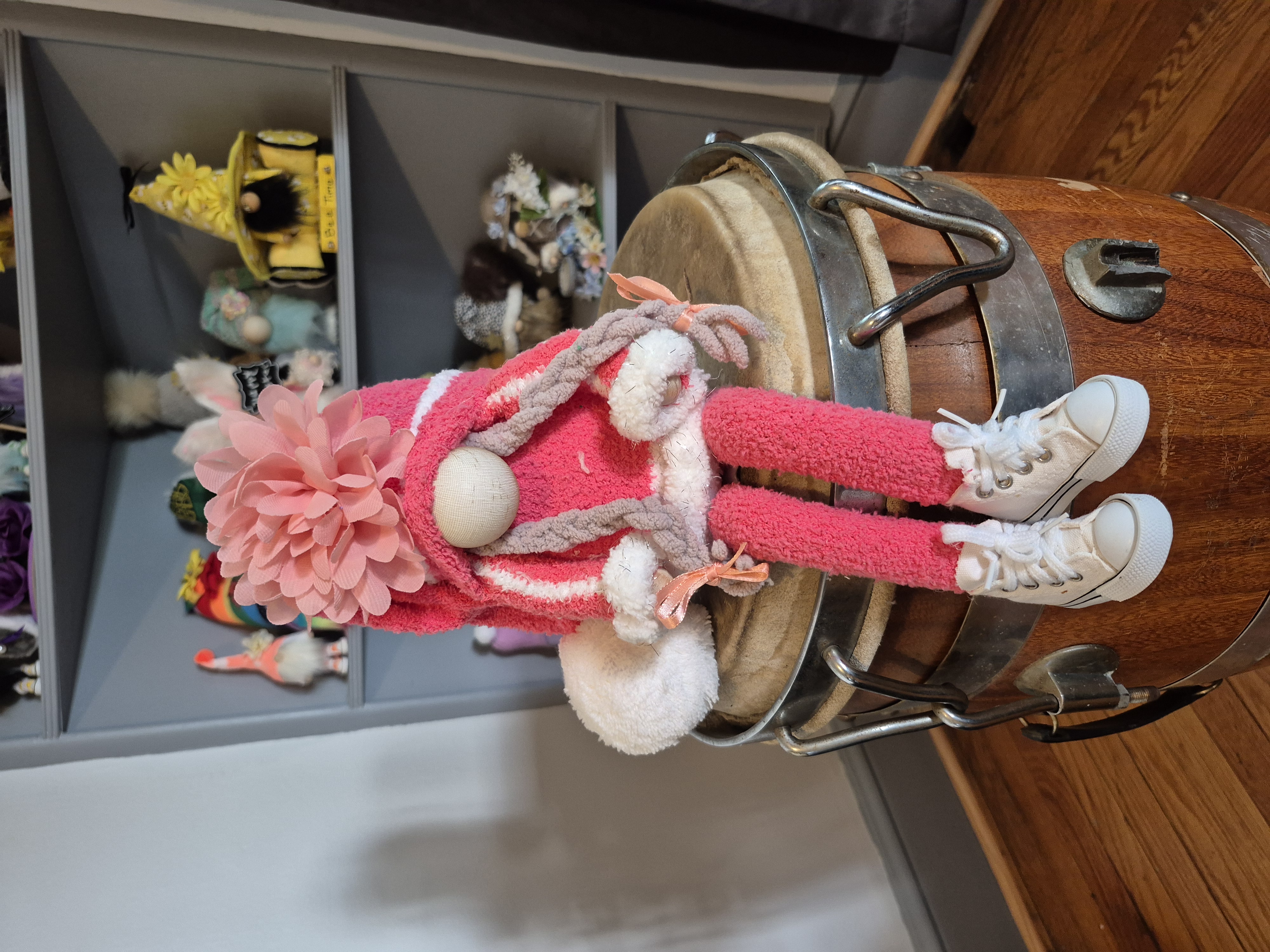Pink Dahlia Sitting Gnome