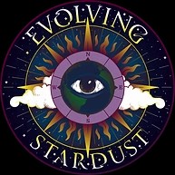 Evolving Stardust — circular logo with eye, globe, and compass on a starry sky